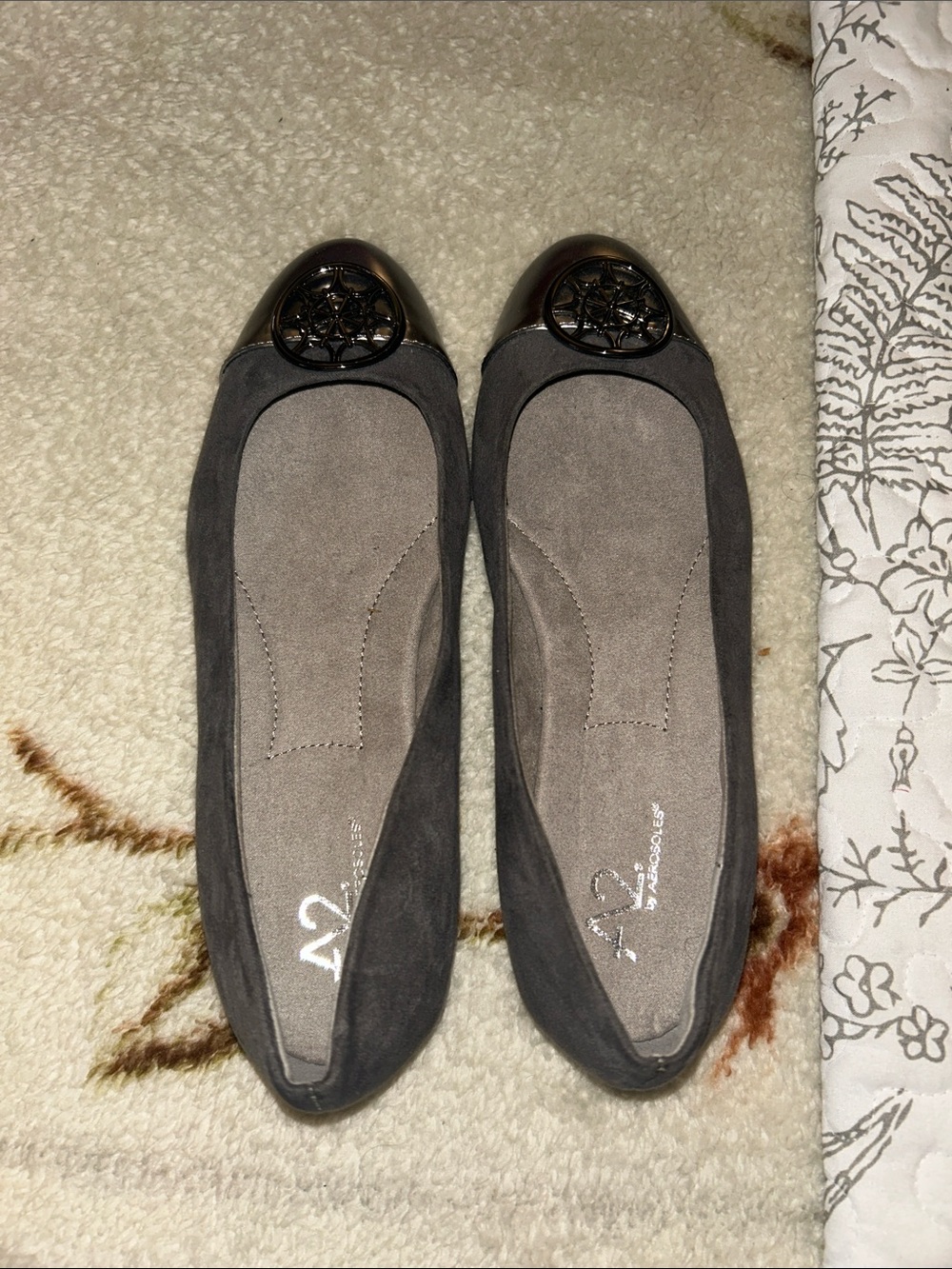 A2 By Aerosoles Women's Charcoal Gray Ballet Flats with Metallic Medallion